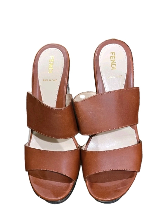 Fendi Shoes - Fendi Brown Leather Slide Sandals